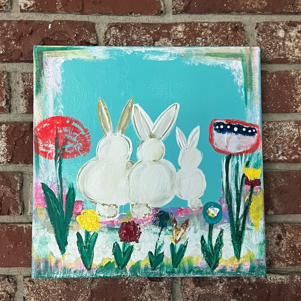 One of a Kind 12” x 12” Easter Bunny Painting